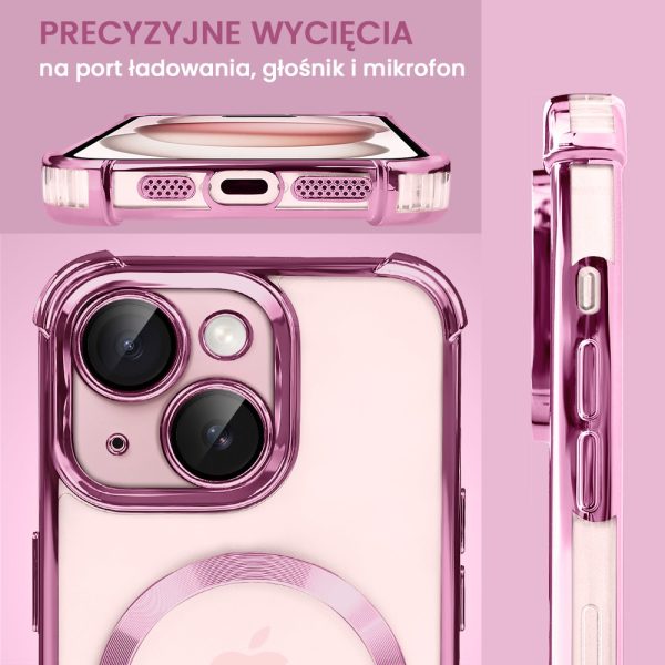 etui do iphone 15 plus magsafe luxury anti shock lens protect, różowe