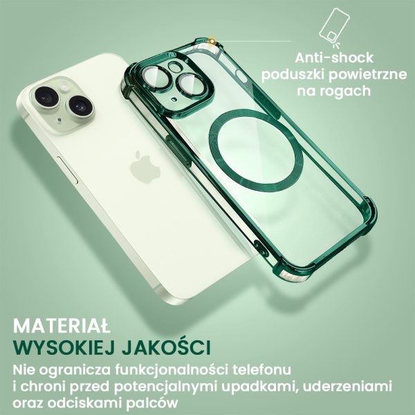 etui do iphone 15 plus magsafe luxury anti shock lens protect, zielone