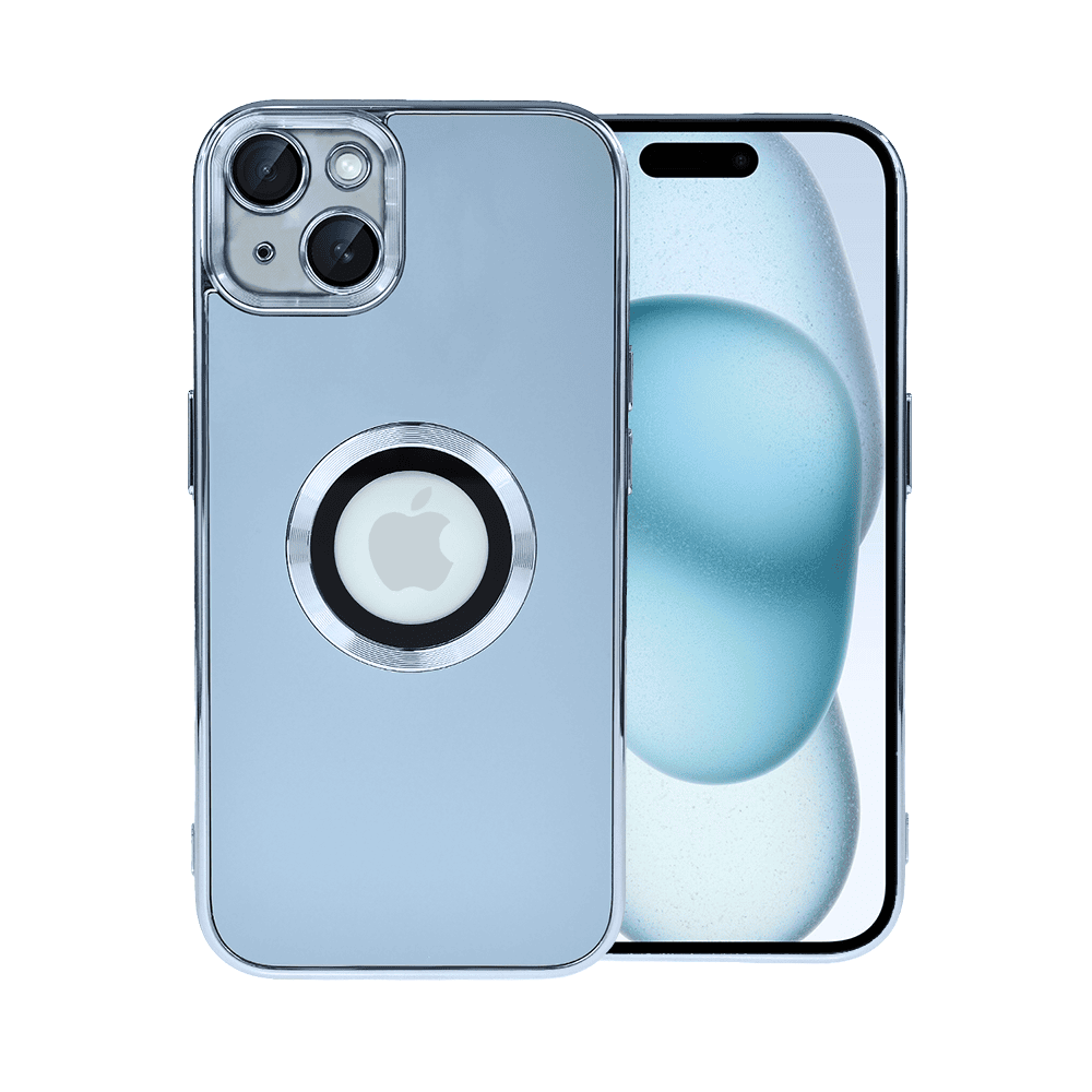 etui do iphone 15 plus cienkie, eleganckie, z osłoną aparatu i widocznym logo, niebieskie