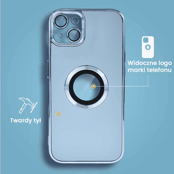 etui do iphone 15 plus cienkie, eleganckie, z osłoną aparatu i widocznym logo, niebieskie