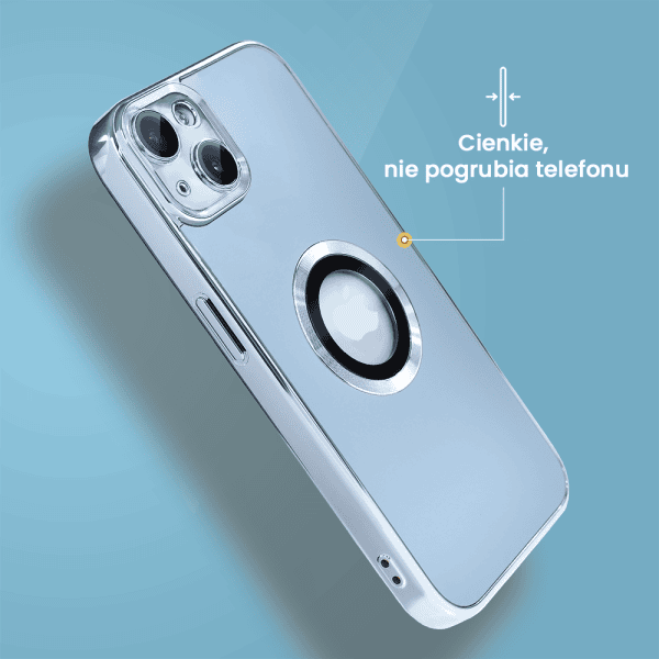 etui do iphone 15 plus cienkie, eleganckie, z osłoną aparatu i widocznym logo, niebieskie