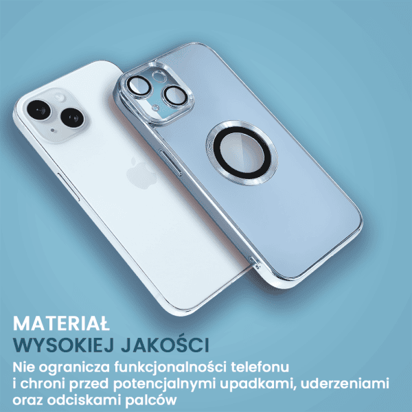 etui do iphone 15 plus cienkie, eleganckie, z osłoną aparatu i widocznym logo, niebieskie