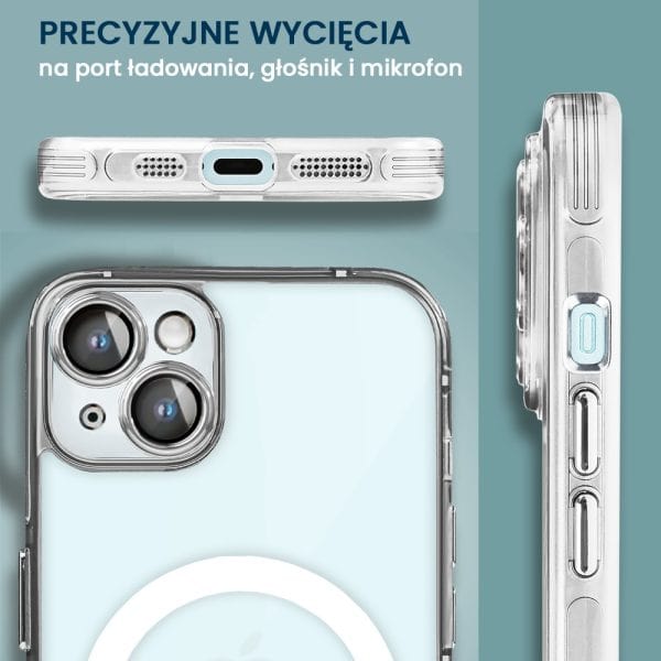 etui do iphone 15 plus cienkie, wzmocnione, z ochroną anti shock oraz głośników, srebrne