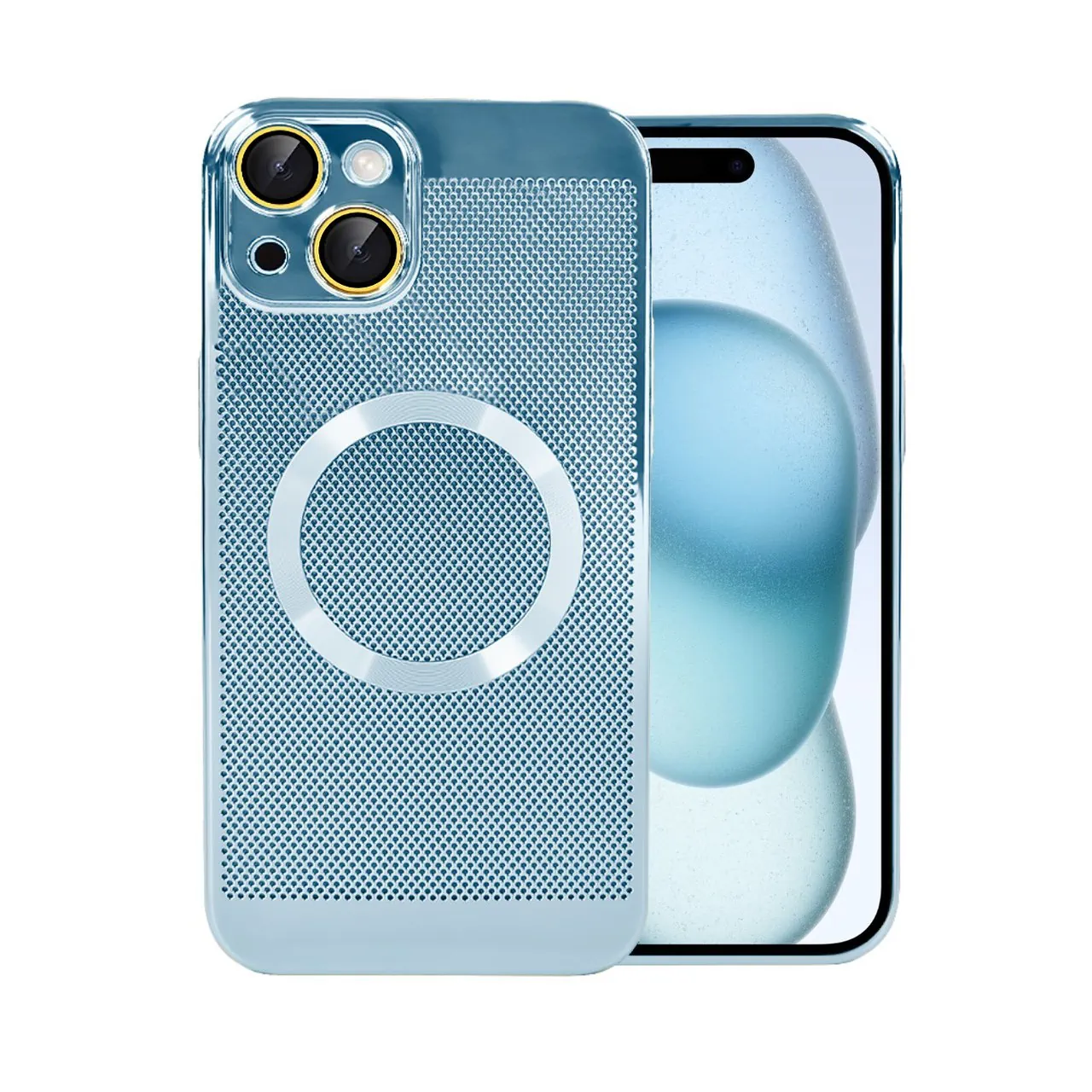 Etui do iPhone 15 z Magsafe, cienkie, twarde, oddychające, z osłoną aparatu, błękitne (OUTLET)