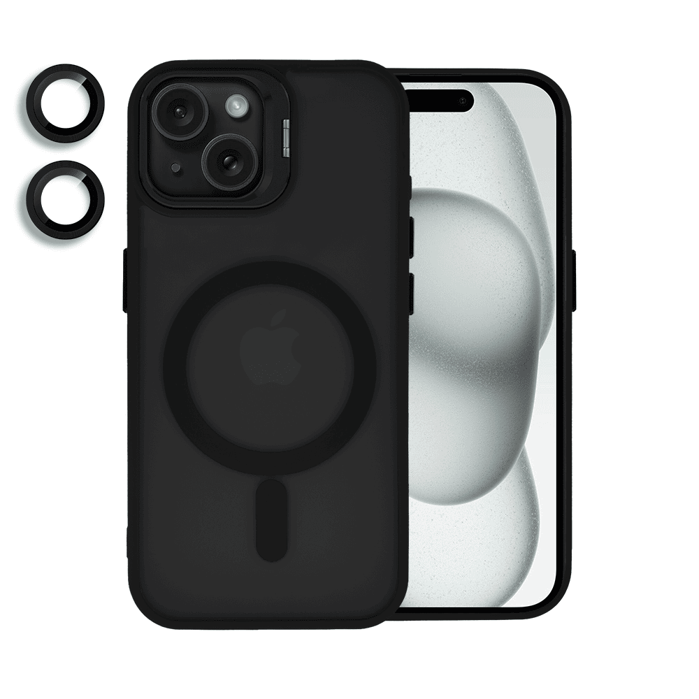 etui do iphone 15 plus arctic stand, półprzeżroczyste, z osłoną aparatu i podstawką, czarne