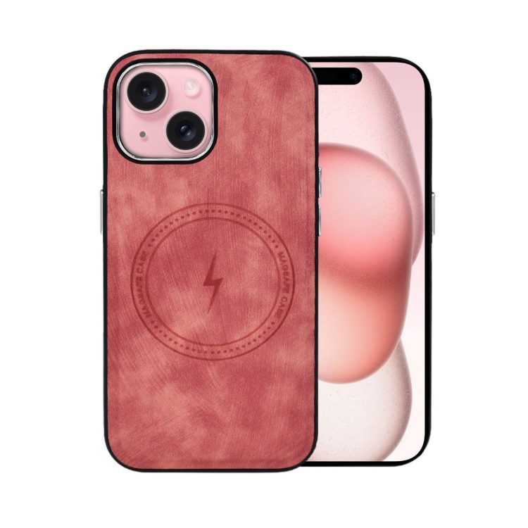 etui do iphone 15 plus magsafe business leather, eleganckie, przyjemne w dotyku, koralowe