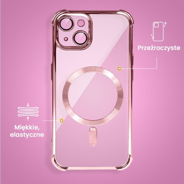 etui do iphone 15 magsafe luxury anti shock lens protect, różowe