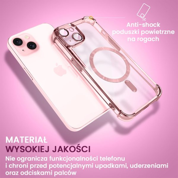 etui do iphone 15 magsafe luxury anti shock lens protect, różowe