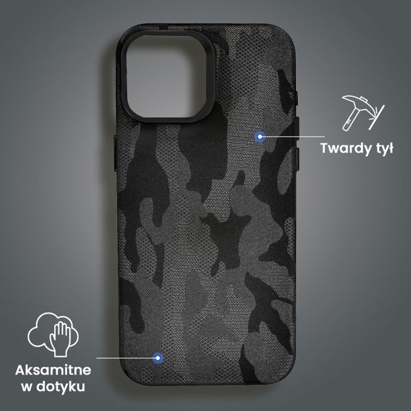 etui do iphone 15 magsafe army shell, cienkie, twarde, powleczone materiałem, czarne