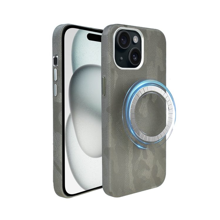etui do iphone 15 magsafe army shell, cienkie, twarde, powleczone materiałem, szare