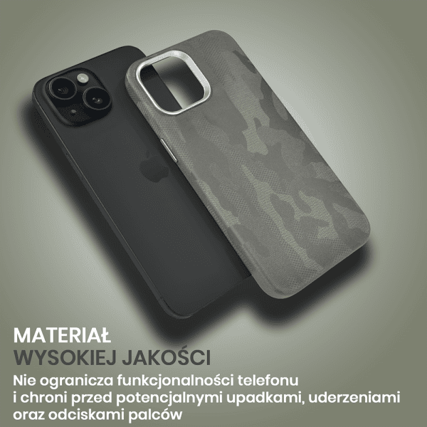 etui do iphone 15 magsafe army shell, cienkie, twarde, powleczone materiałem, szare