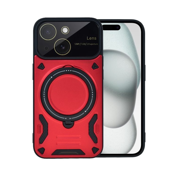 etui do iphone 15 magsafe camera beam stand pancerne, osłona kamery z podstawką, czerwone