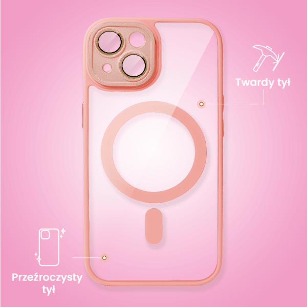 etui do iphone 15 magsafe clear color cienkie z kolorową ramką i ochroną aparatu, piaskowy róż