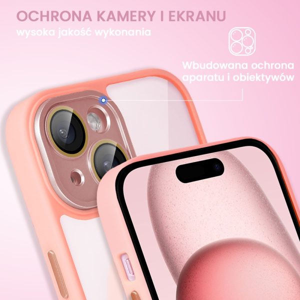 etui do iphone 15 magsafe clear color cienkie z kolorową ramką i ochroną aparatu, piaskowy róż
