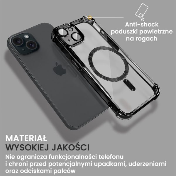 etui do iphone 15 magsafe luxury anti shock lens protect, czarne