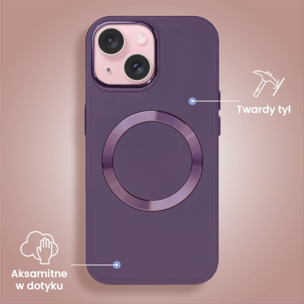 etui do iphone 15 noble magsafe color, silikonowe, śliwkowa czerwień