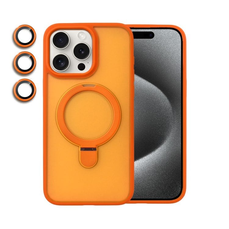 etui do iphone 15 pro max frosted armor stand 3w1 z podstawka i ochrona aparatu, pomarańczowe