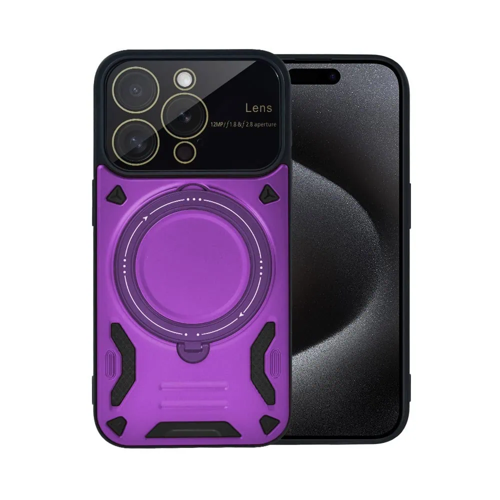 Etui do iPhone 15 Pro Max Magsafe Camera Beam Stand pancerne, osłona kamery z podstawką, fioletowe (OUTLET)