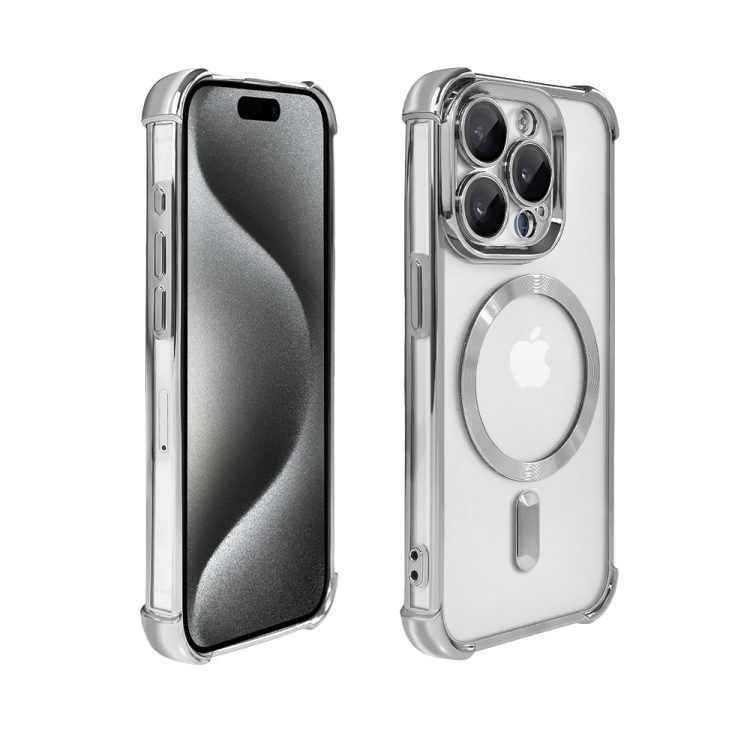 etui do iphone 15 pro max magsafe luxury anti shock lens protect, srebrne