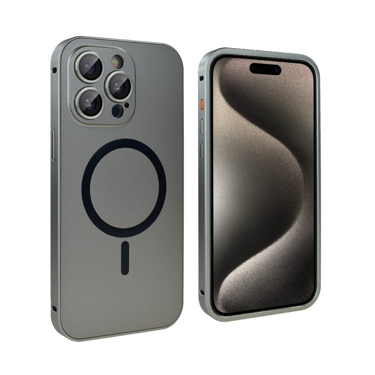 etui do iphone 15 pro max metal solid magsafe, pełny tył z metalową ramką i osłoną aparatu, tytanowe
