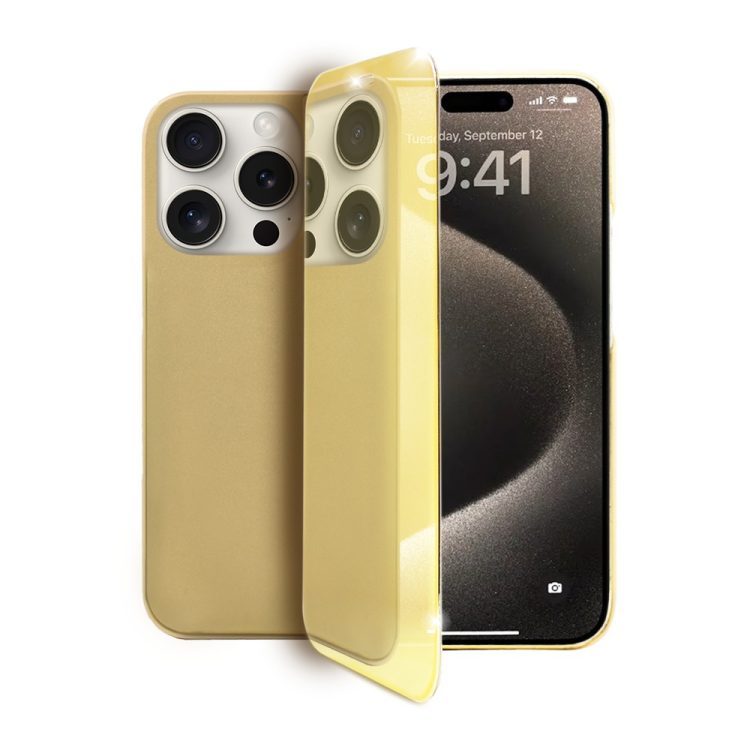etui do iphone 15 pro max mirror view zamykane typu książka, eleganckie lustrzane, złote