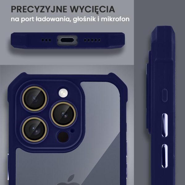 etui do iphone 15 pro max pancerne anti shock, z osłoną aparatu, granatowe