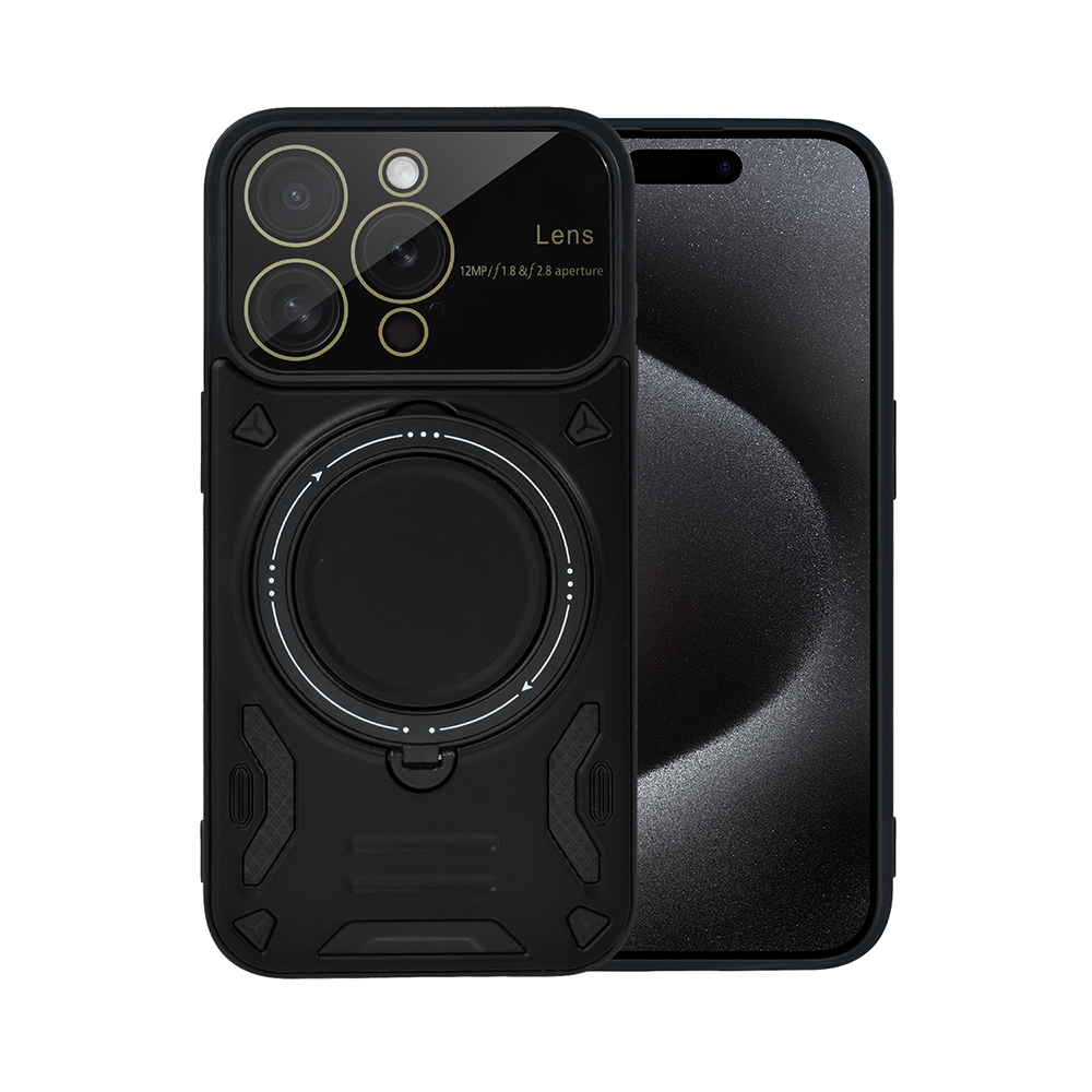 Etui do iPhone 15 Pro Magsafe Camera Beam Stand pancerne, osłona kamery z podstawką, czarne