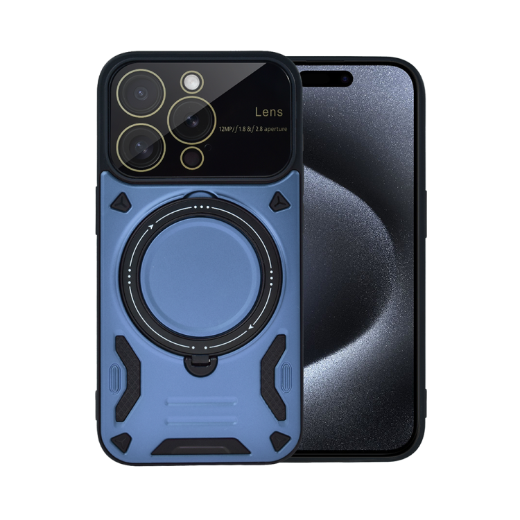 etui do iphone 15 pro magsafe camera beam stand pancerne, osłona kamery z podstawką, niebieskie