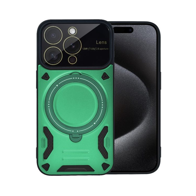etui do iphone 15 pro max magsafe camera beam stand pancerne, osłona kamery z podstawką, zielone