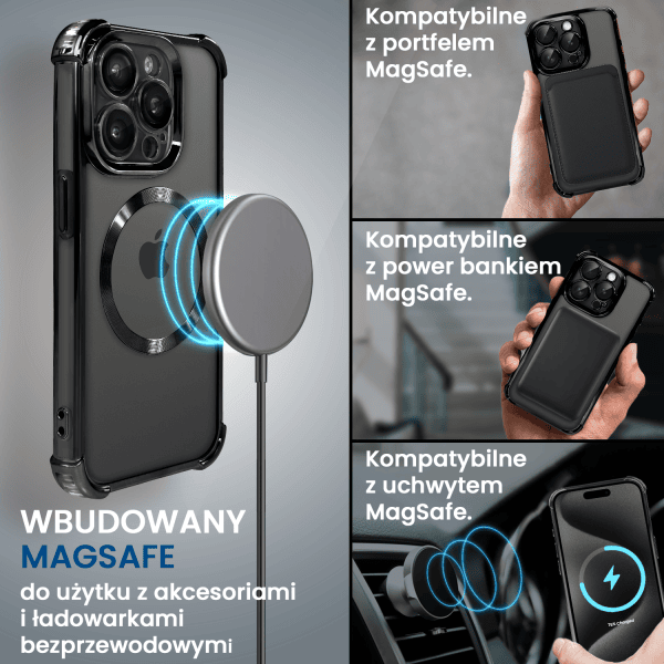 etui do iphone 15 pro max magsafe luxury anti shock lens protect, czarne