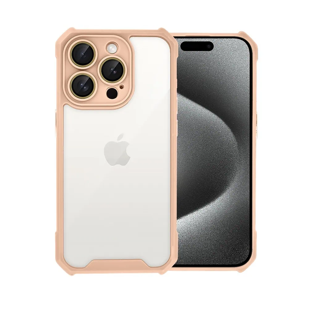 Etui do iPhone 15 Pro Pancerne Anti-Shock, z osłoną aparatu, różowe
