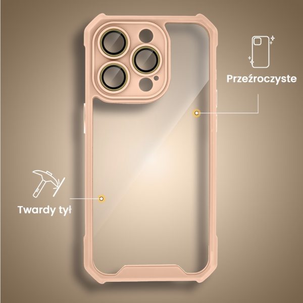etui do iphone 15 pro max pancerne anti shock, z osłoną aparatu, różowe