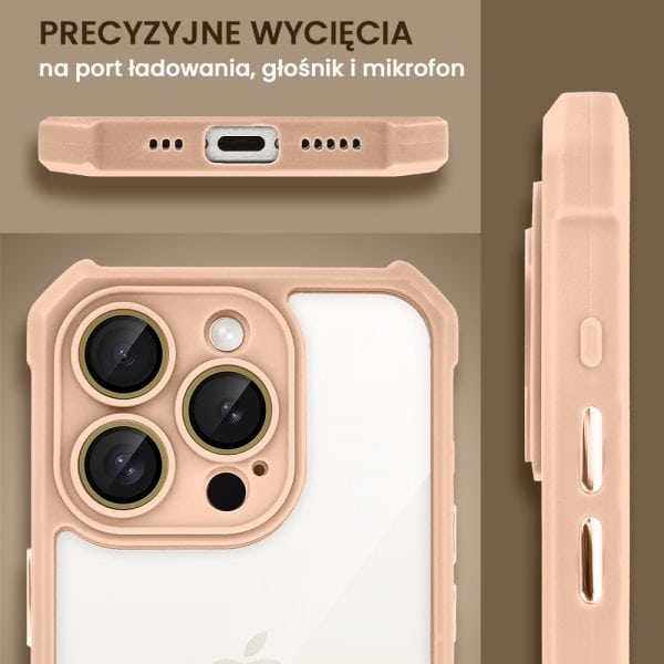etui do iphone 15 pro max pancerne anti shock, z osłoną aparatu, różowe