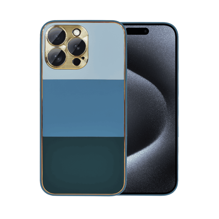etui do iphone 15 pro tricolori eleganckie ze złotą osłoną kamery oraz zdobieniami, błękit morza