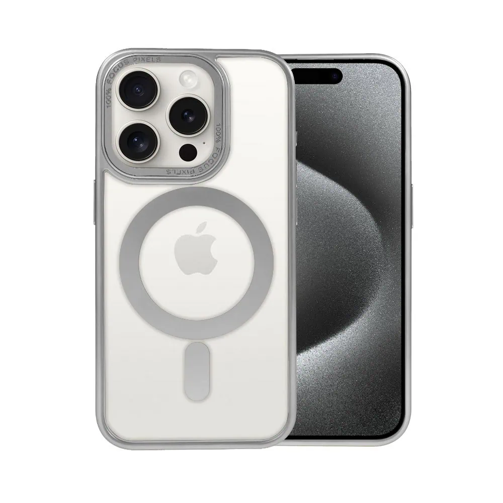 etui do iphone 15 pro max cienkie, silikonowe, wzmocniona ramka, titanium finish, w kolorze srebrnym