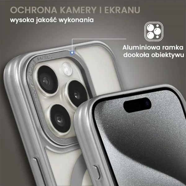 etui do iphone 15 pro max cienkie, silikonowe, wzmocniona ramka, titanium finish, w kolorze srebrnym