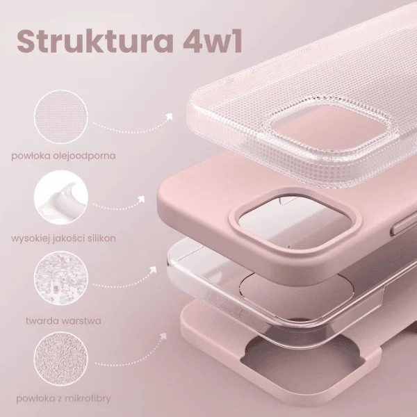 etui do iphone 15 silikonowe z mikrofibrą soft touch, jasny róż