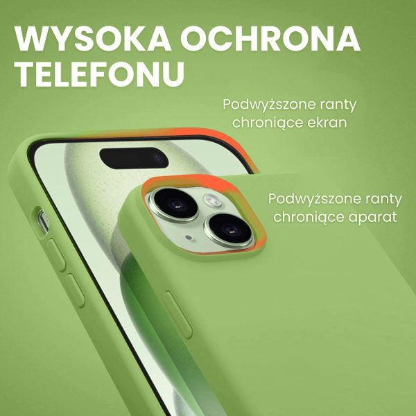 etui do iphone 15 silikonowe z mikrofibrą soft touch, zielone