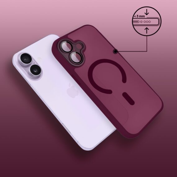 Etui do iPhone 17 MagSafe Luxury Protect przeźroczyste, hybrydowa ochrona kamery, wiśniowe (6)