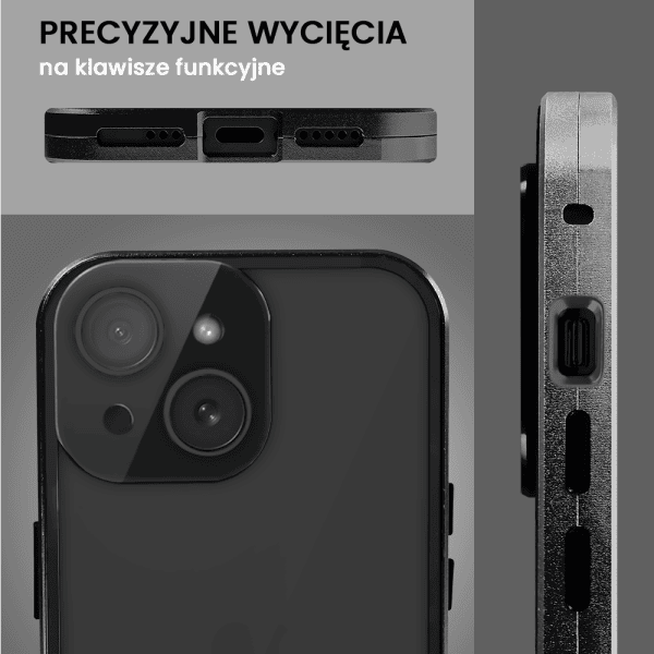 obudowa do iphone 15, pancerna szyba i aluminium 360° przód + tył magnetyczna, z osłoną aparatu i szkłem prywatyzującym, czarna