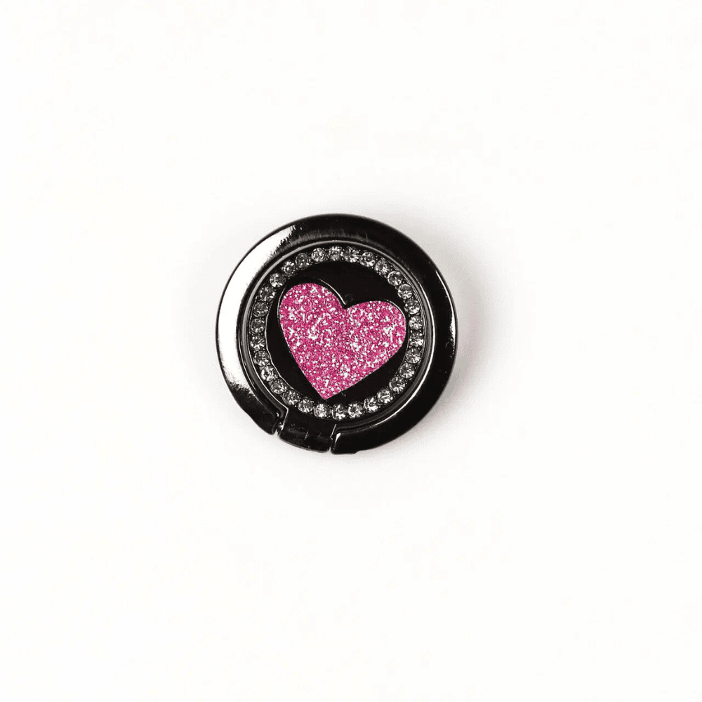 uchwyt magnetyczny selfie ring podstawka do telefonu 2in1 srebrny z różowym sercem