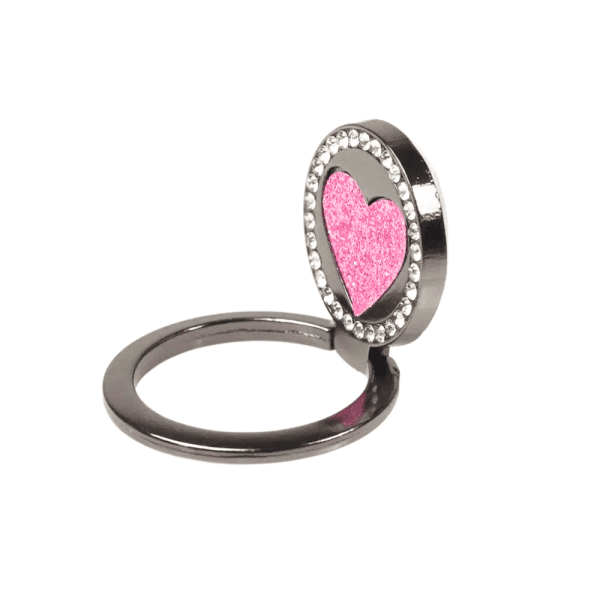 uchwyt magnetyczny selfie ring podstawka do telefonu 2in1 srebrny z różowym sercem