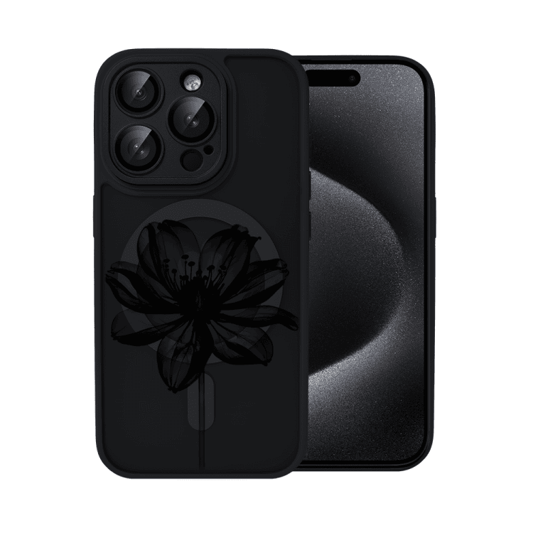 etui do iphone 15 pro color flush z magsafe, z osłoną aparatu, z nadrukiem czarny kwiat, czarne