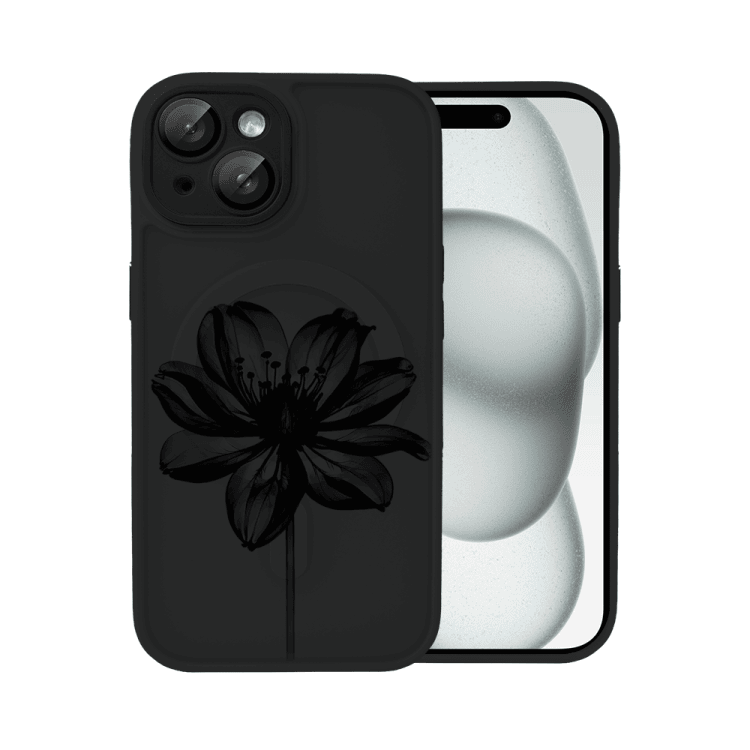 etui do iphone 15 plus color flush z magsafe, z osłoną aparatu, z nadrukiem czarny kwiat, czarne