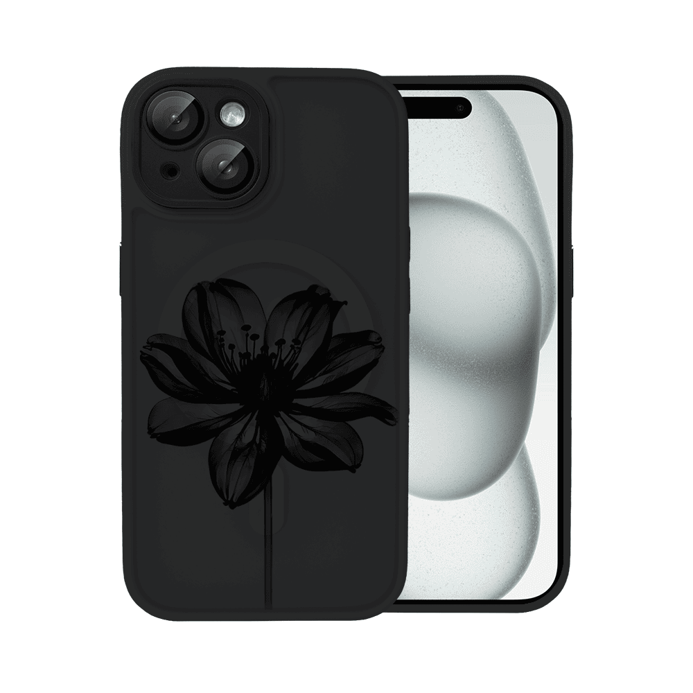 etui do iphone 15 plus color flush z magsafe, z osłoną aparatu, z nadrukiem czarny kwiat, czarne