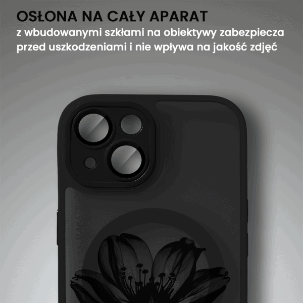 etui do iphone 15 plus color flush z magsafe, z osłoną aparatu, z nadrukiem czarny kwiat, czarne