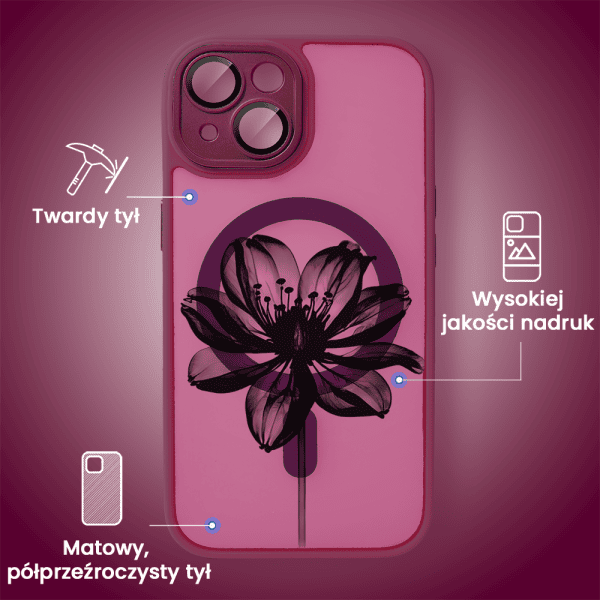 etui do iphone 15 color flush z magsafe, z osłoną aparatu, z nadrukiem magiczne grzybki, wiśniowe (kopia)