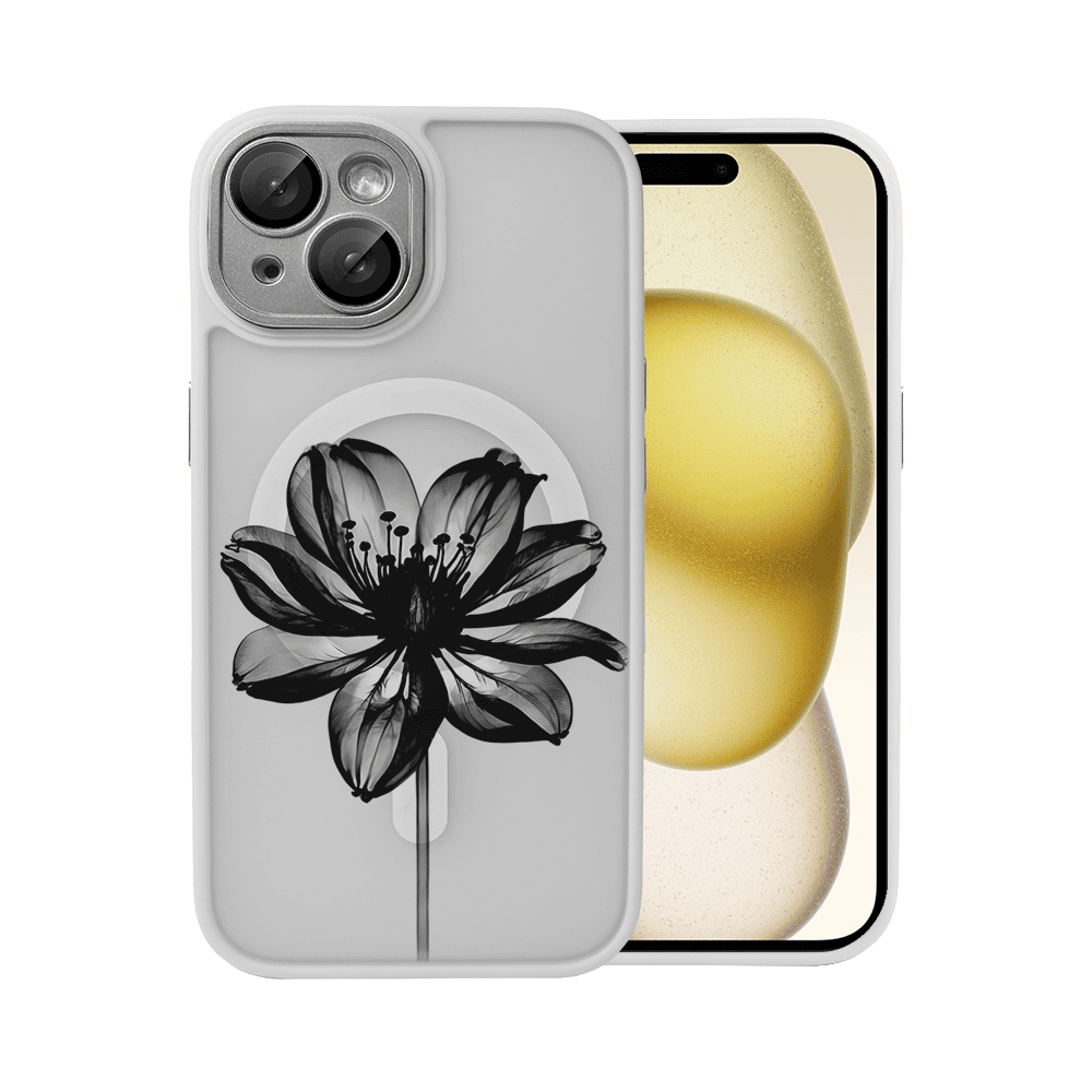 Etui do iPhone 15 Plus Color Flush z Magsafe, z osłoną aparatu, z nadrukiem czarny kwiat, tytanowe