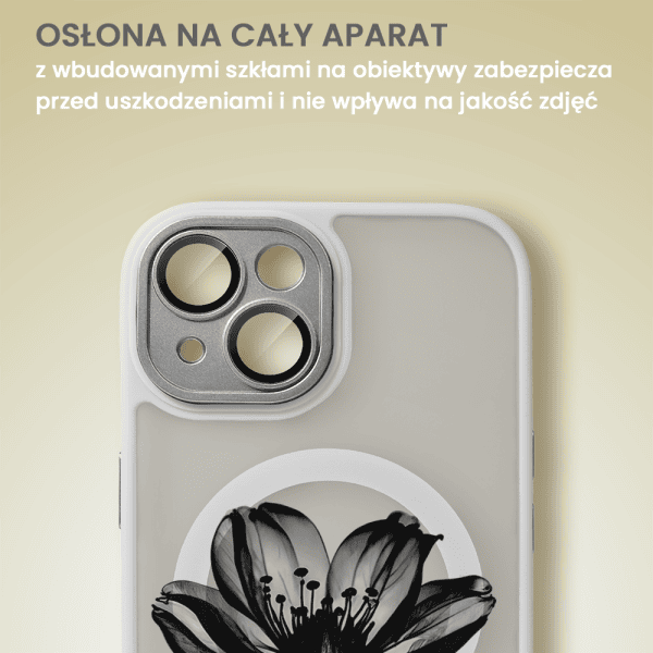 etui do iphone 15 color flush z magsafe, z osłoną aparatu, z nadrukiem czarny kwiat, tytanowe