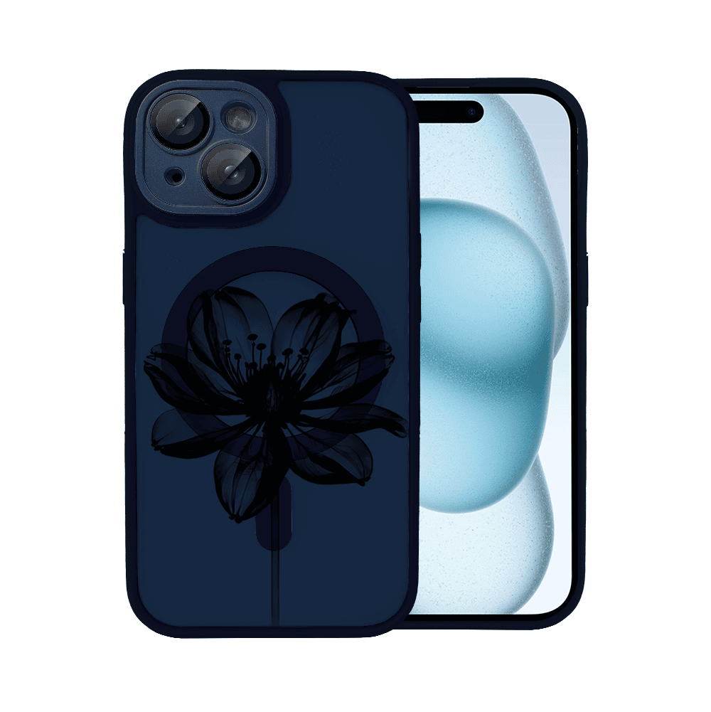 etui do iphone 15 plus color flush z magsafe, z osłoną aparatu, z nadrukiem czarny kwiat, granatowe